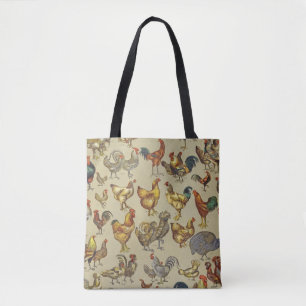 Bolsa Tote Padrão de Galo Antigo: Arte de Casa de Campo