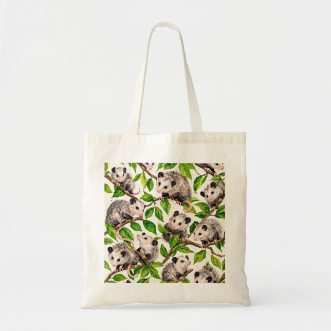 Bolsa Tote Padrão de Gambá e Folha Verde (Frente)