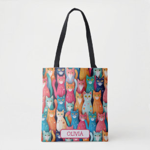 Bolsa Tote Padrão de Gatinhos Coloridos Fofos