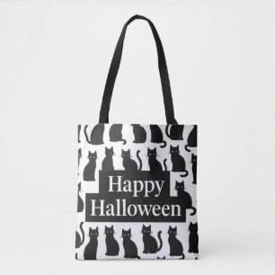 Bolsa Tote Padrão de Gato Preto e Branco Divertido de Hallowe