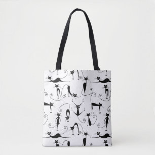Bolsa Tote Padrão de Gato Preto Esbranquiçado Whimsical