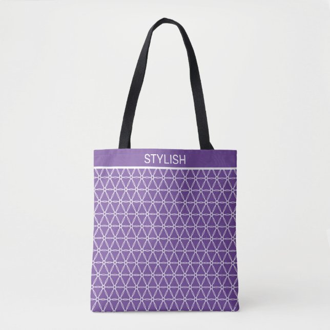 Bolsa Tote Padrão de geometria na moda sagrado em violeta e b (Frente)