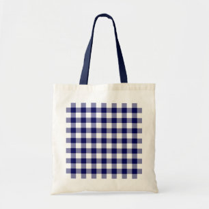 Bolsa Tote Padrão de Gingham Branco e marinho