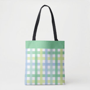 Bolsa Tote Padrão de Gingham Moderno do Pastel Limão Verde Az