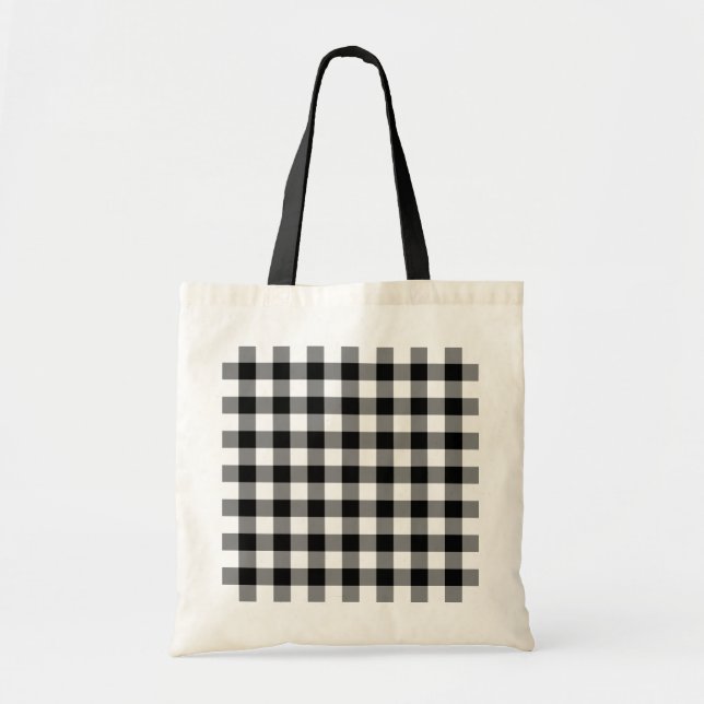 Bolsa Tote Padrão de Gingham Preto e Branco (Frente)