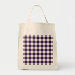 Bolsa Tote Padrão de Gingham Púrpura e Branca