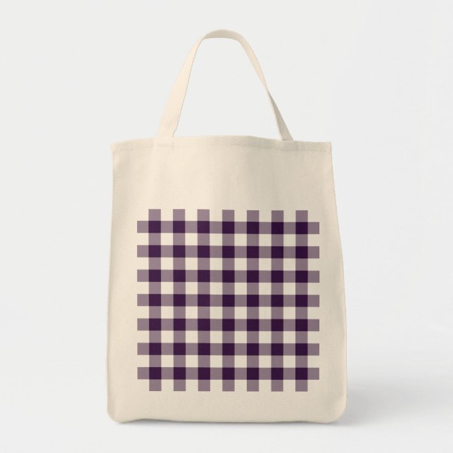 Bolsa Tote Padrão de Gingham Púrpura e Branca (Frente)