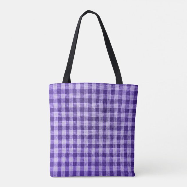 Bolsa Tote padrão de gingham roxo (Verso)