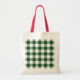 Bolsa Tote Padrão de Gingham Verde e Branco