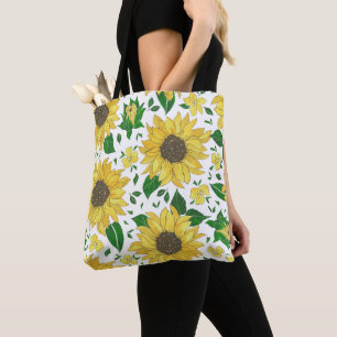 Bolsa Tote Padrão de Girassol em Aquarela
