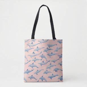Bolsa Tote Padrão de Golfinho em Aquarela Costa Praia Oceano