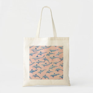 Bolsa Tote Padrão de Golfinho em Aquarela Costa Praia Oceano