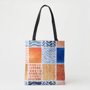 Bolsa Tote Padrão de Grade de Aquarela Vibrante em Azul e Lar