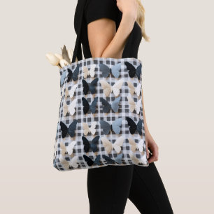 Bolsa Tote Padrão de Grade de Borboleta Elegante