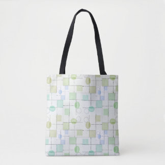 Bolsa Tote Padrão de Grade Minimalista com Formas de Pastel S