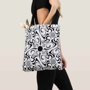 Bolsa Tote Padrão de Grãos de Arroz Preto e Branco Tribal