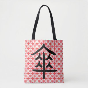 Bolsa Tote Padrão de Guarda-chuvas Japonês com Kanji