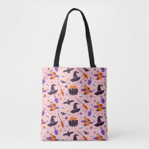 Bolsa Tote Padrão de Halloween Púrpura e rosa-claro
