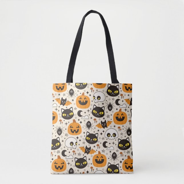 Bolsa Tote Padrão de Halloween Retro Bonito (Frente)
