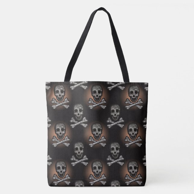 Bolsa Tote Padrão de Halloween Spooky Skulls (Frente)