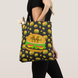 Bolsa Tote Padrão de hambúrguer delicioso e divertido Monogra