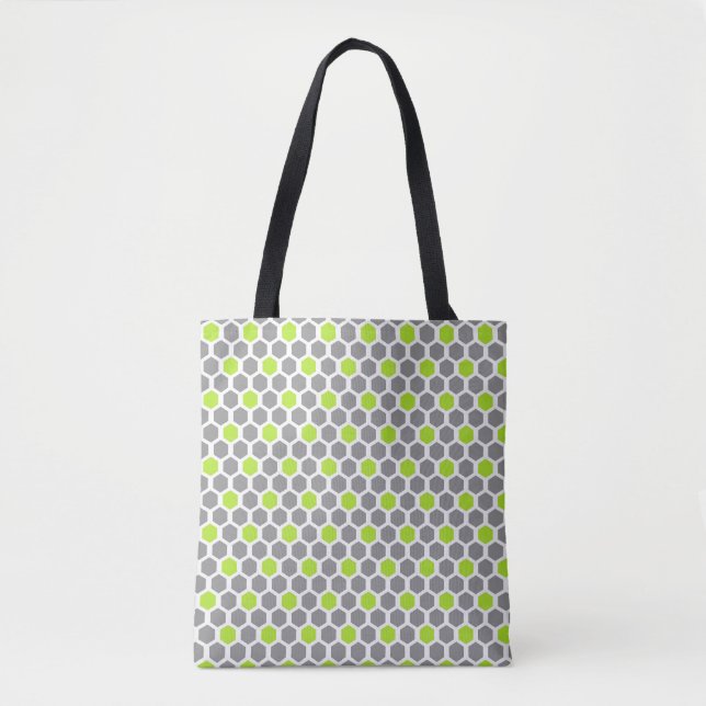 Bolsa Tote Padrão de Hexágono de limões e Cinzas (Frente)