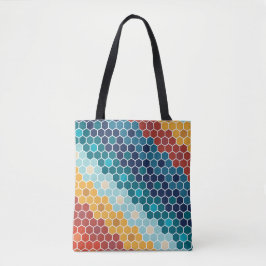 Bolsa Tote Padrão de Hexágono do Mosaico Floral Colorido