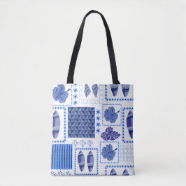 Bolsa Tote Padrão de Hibisco de Prancha de Surf Tropical Azul
