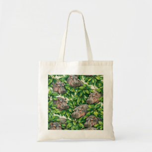 Bolsa Tote Padrão de Hipopótamo e Folhas Tropicais