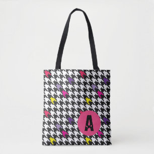 Bolsa Tote Padrão de Houndstooth Moderno Amarelo Púrpura Ro