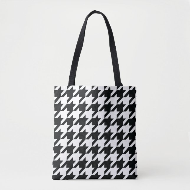 Bolsa Tote Padrão de Houndstooth Preto Branco (Frente)