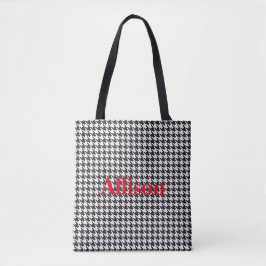 Bolsa Tote Padrão de houndstooth Preto e Branco Personalizado