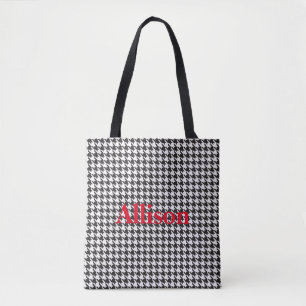 Bolsa Tote Padrão de houndstooth Preto e Branco Personalizado