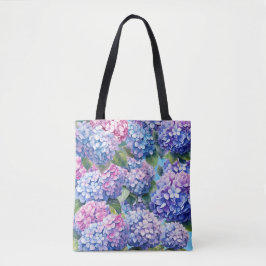 Bolsa Tote Padrão de Hydrangea rosa púrpura azul