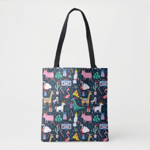Bolsa Tote Padrão de Ícones e Animais de Feriado Quirky