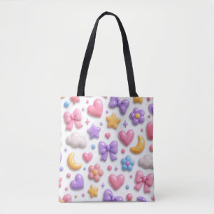 Bolsa Tote Padrão de Ícones Pastel de Doce Fofo
