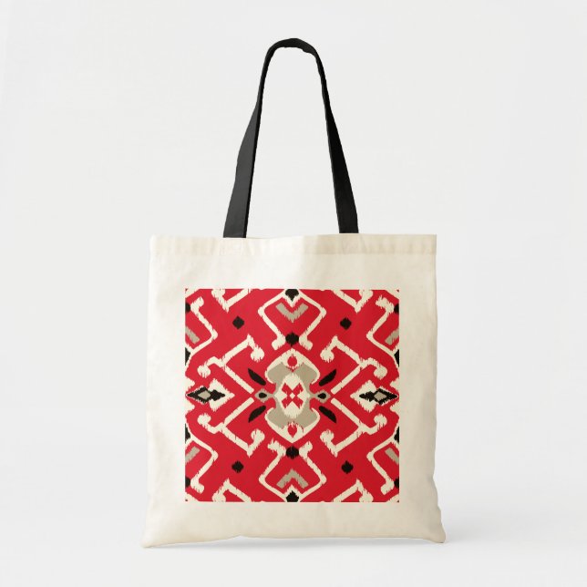 Bolsa Tote Padrão de ikat vibrante em vermelho, branco e pret (Frente)