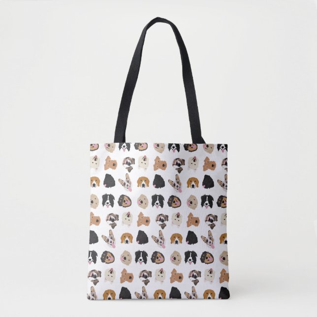 Bolsa Tote Padrão de Ilustração da Face de Cachorro Bonito (Frente)