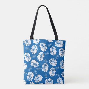 Bolsa Tote Padrão de Ilustração da Flor do Hibiscus Branco Mo