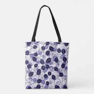 Bolsa Tote Padrão de Ilustração das Folhas Roxas e Vinhas