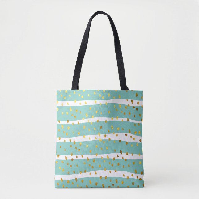Bolsa Tote Padrão de ilustração de bolinhas e listras com bri (Frente)
