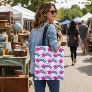 Bolsa Tote Padrão de Ilustração de Estrela Rosa Cute Arco-íri