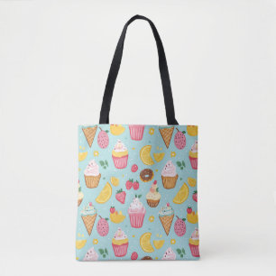 Bolsa Tote Padrão de Ilustração de Itens de Comida Adoráveis