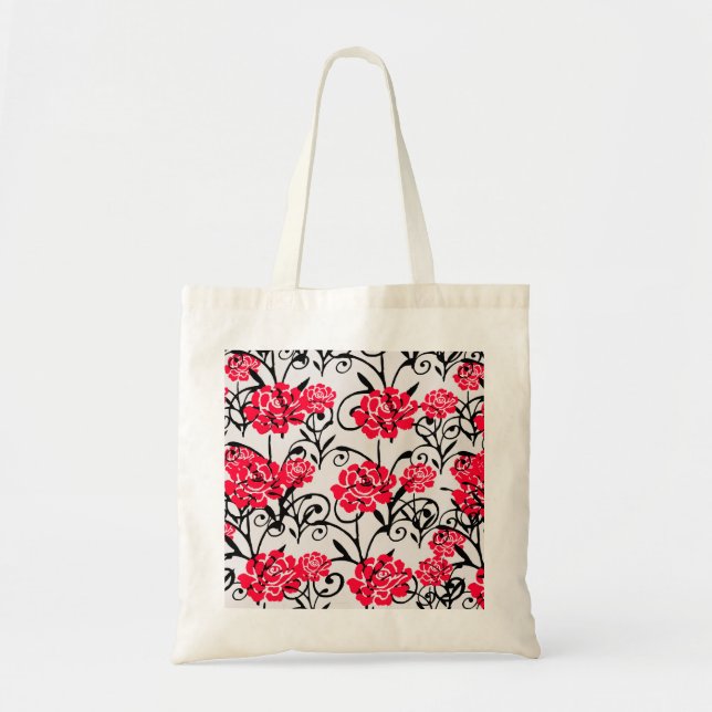 Bolsa Tote Padrão de Ilustração Floral da Flor Vermelha Desig (Frente)