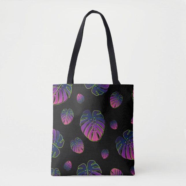 Bolsa Tote Padrão de Ilustração Tropical de Folha Monstera (Frente)