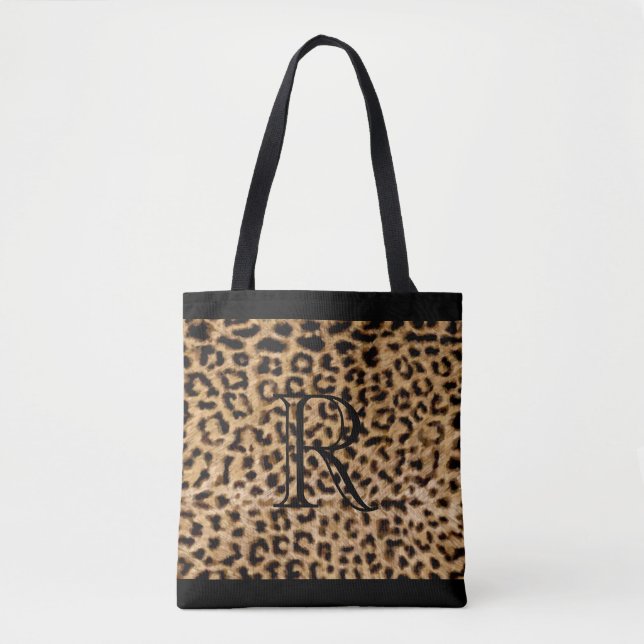 Bolsa Tote Padrão de impressão animal com monograma (Frente)