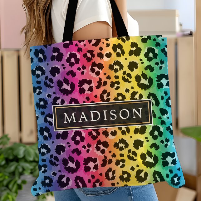 Bolsa Tote Padrão de Impressão Animal do Rainbow Leopard Chee (Criador carregado)