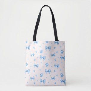 Bolsa Tote Padrão de impressão de fita azul, coração e pata e