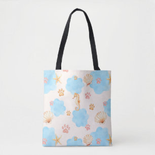 Bolsa Tote Padrão de impressão de pata inspirado no oceano co