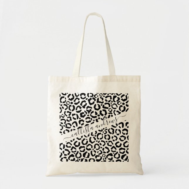 Bolsa Tote Padrão de Impressão do Animal Leopardo Branco Negr (Frente)